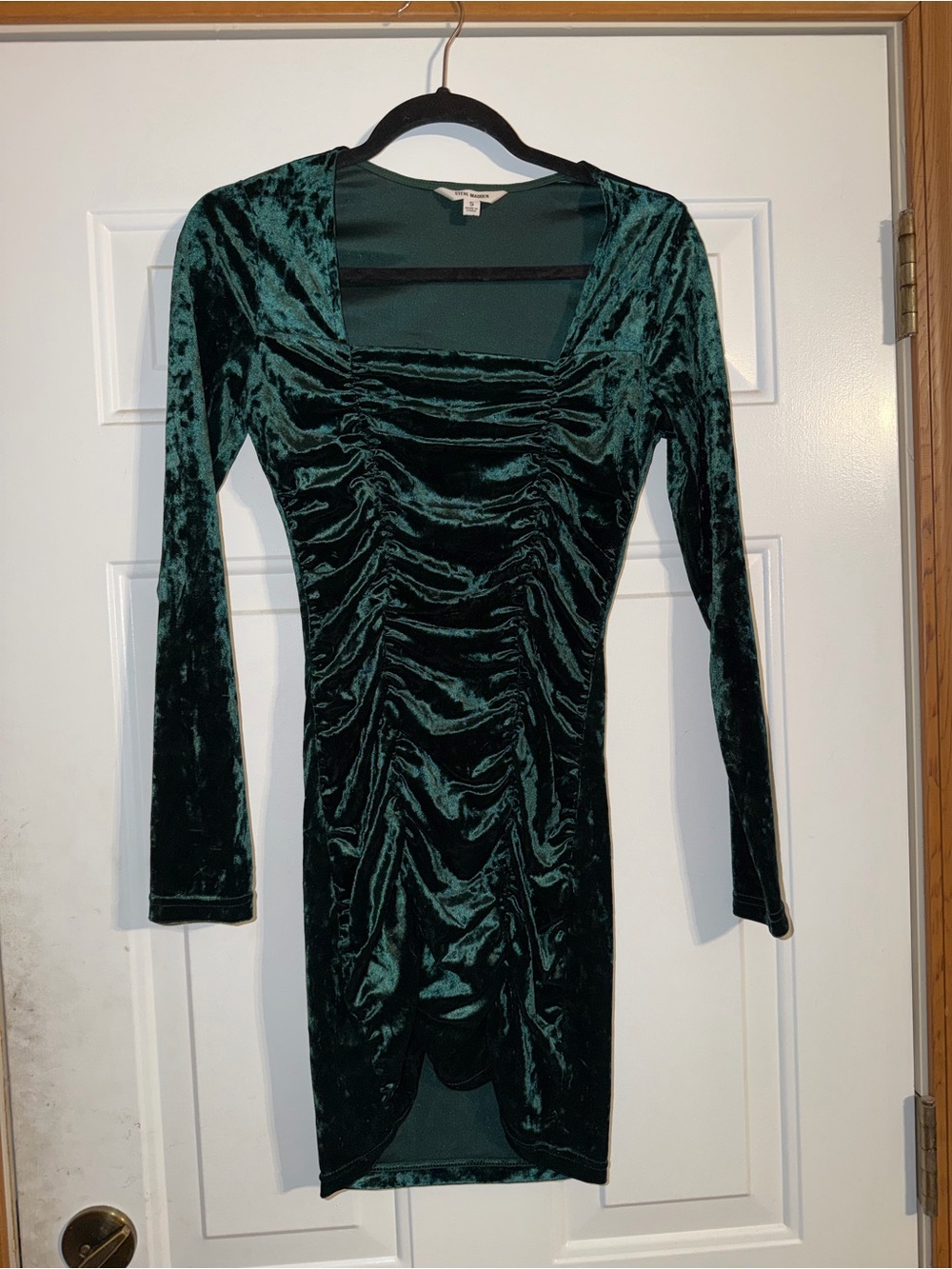 Steve Madden Velvet Ruched Long-Sleeve Bodycon Dress - Dark Green